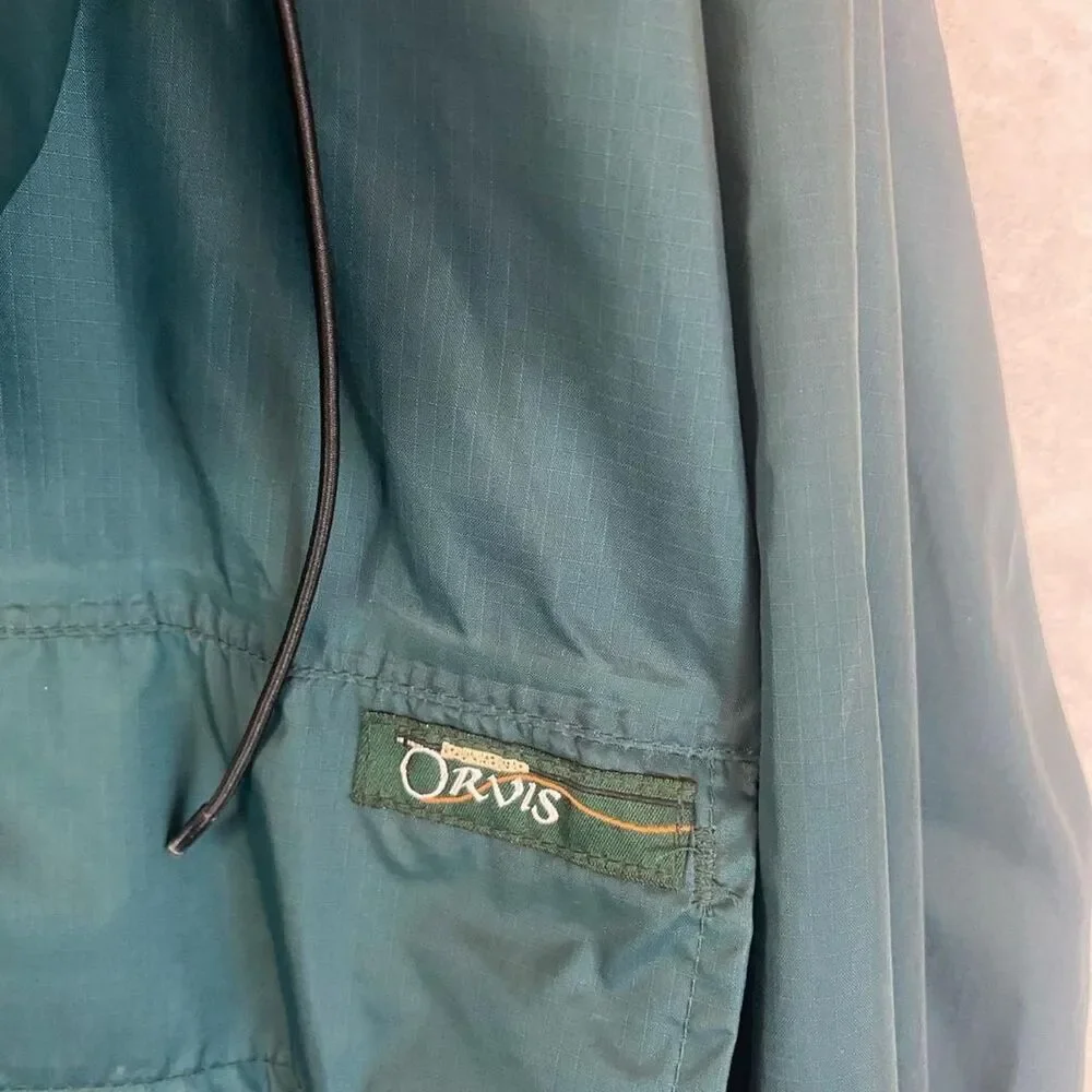 Vintage Orvis Fly Fishing Hooded Jacket XL Dark Green Ripstop Camping Hiking